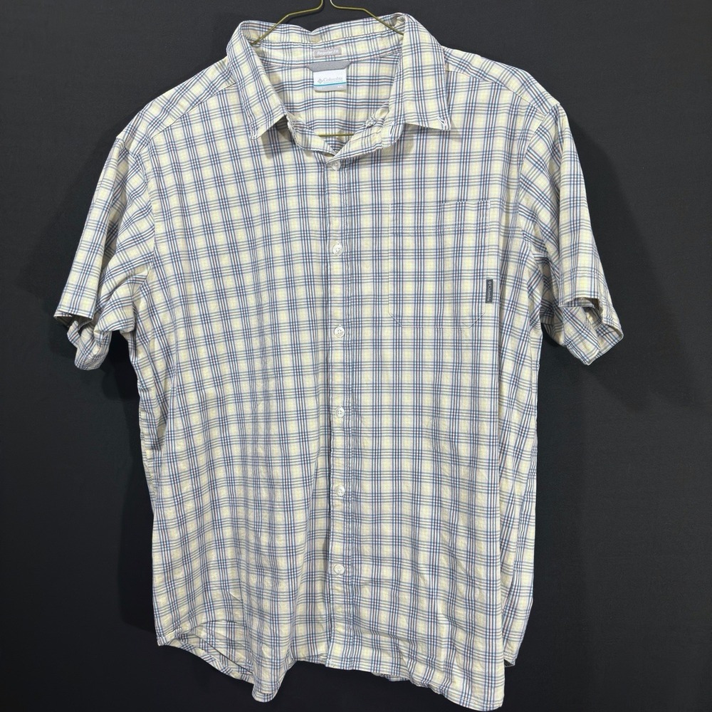 Columbia PFG Men's Button Up Fishing Shirt Blue‎ Yellow Plaid Vented Size XXL